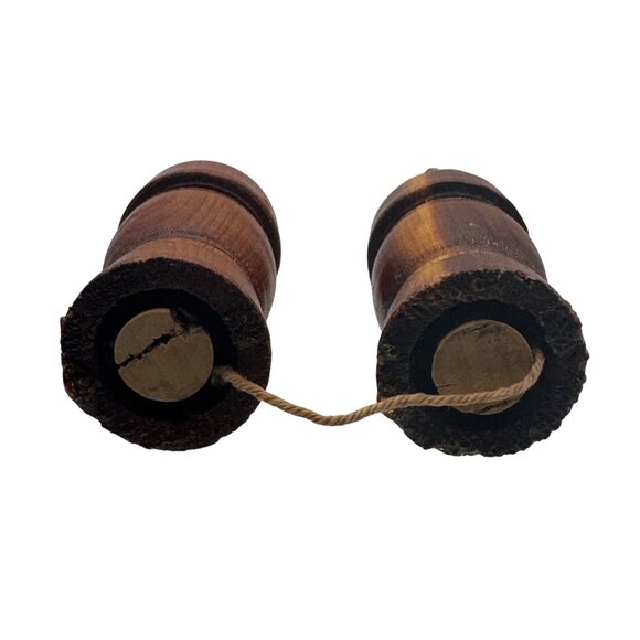 Vintage Wooden Salt And Pepper Shaker Set With Metal Handles Farmhouse Kitchen - Picture 3 of 3